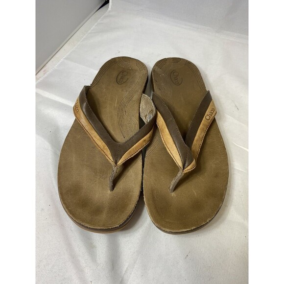 Chaco Flip Flops Sandals Womens 9M Brown Tan Neutral Distressed Thong - Picture 7 of 9